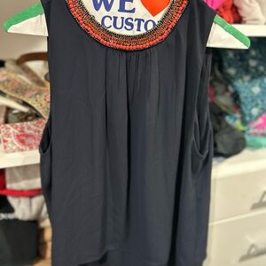 J. Crew Navy Beaded Sleeveless Blouse